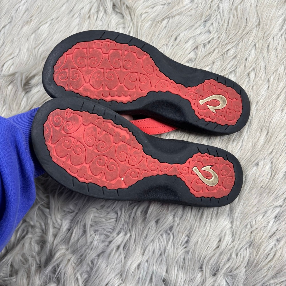 OluKai Women's 8 Hot Coral Red Ohana Flip Flop Sandals Resort Vacation Classic - Picture 3 of 5